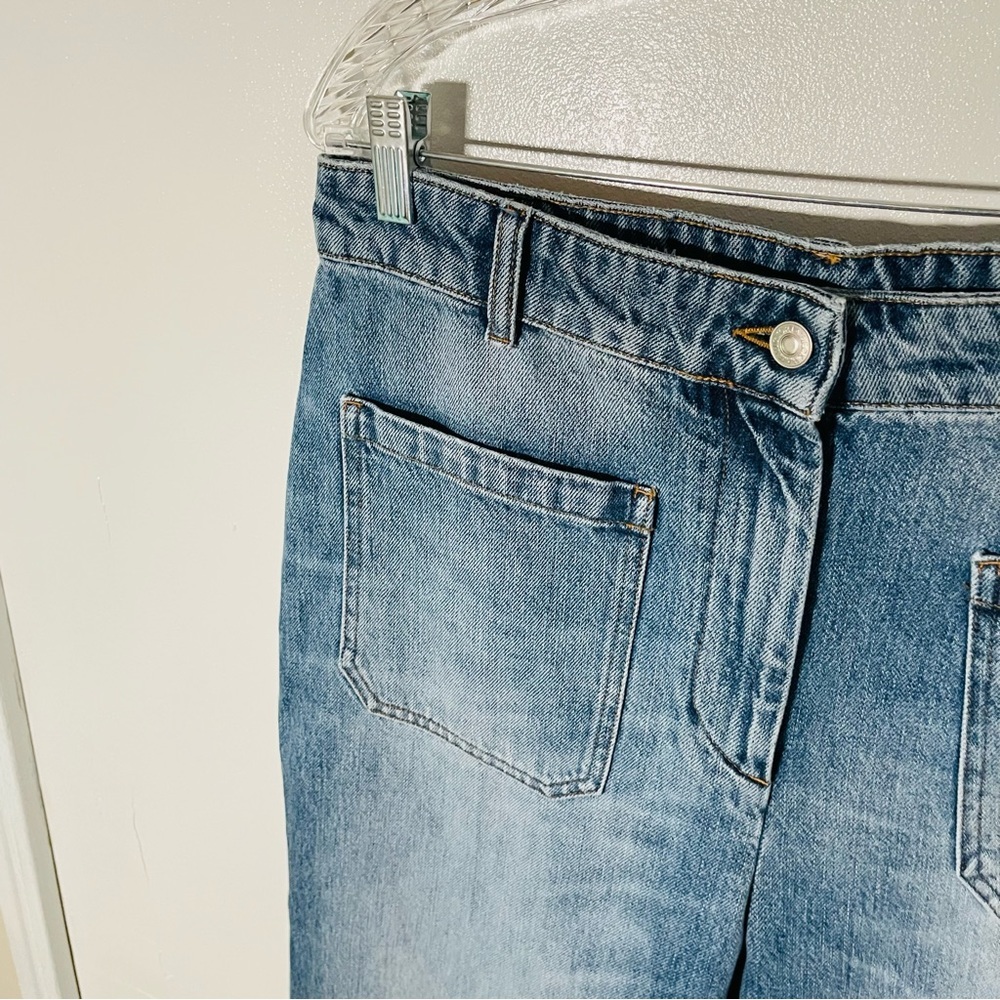 Victoria Beckham Alina High Waist Wide Leg Jeans Worn Blue Wash Distressed Denim - Picture 8 of 11